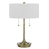 20" Antiqued Brass Metal Two Light Table Lamp With White Drum Shade