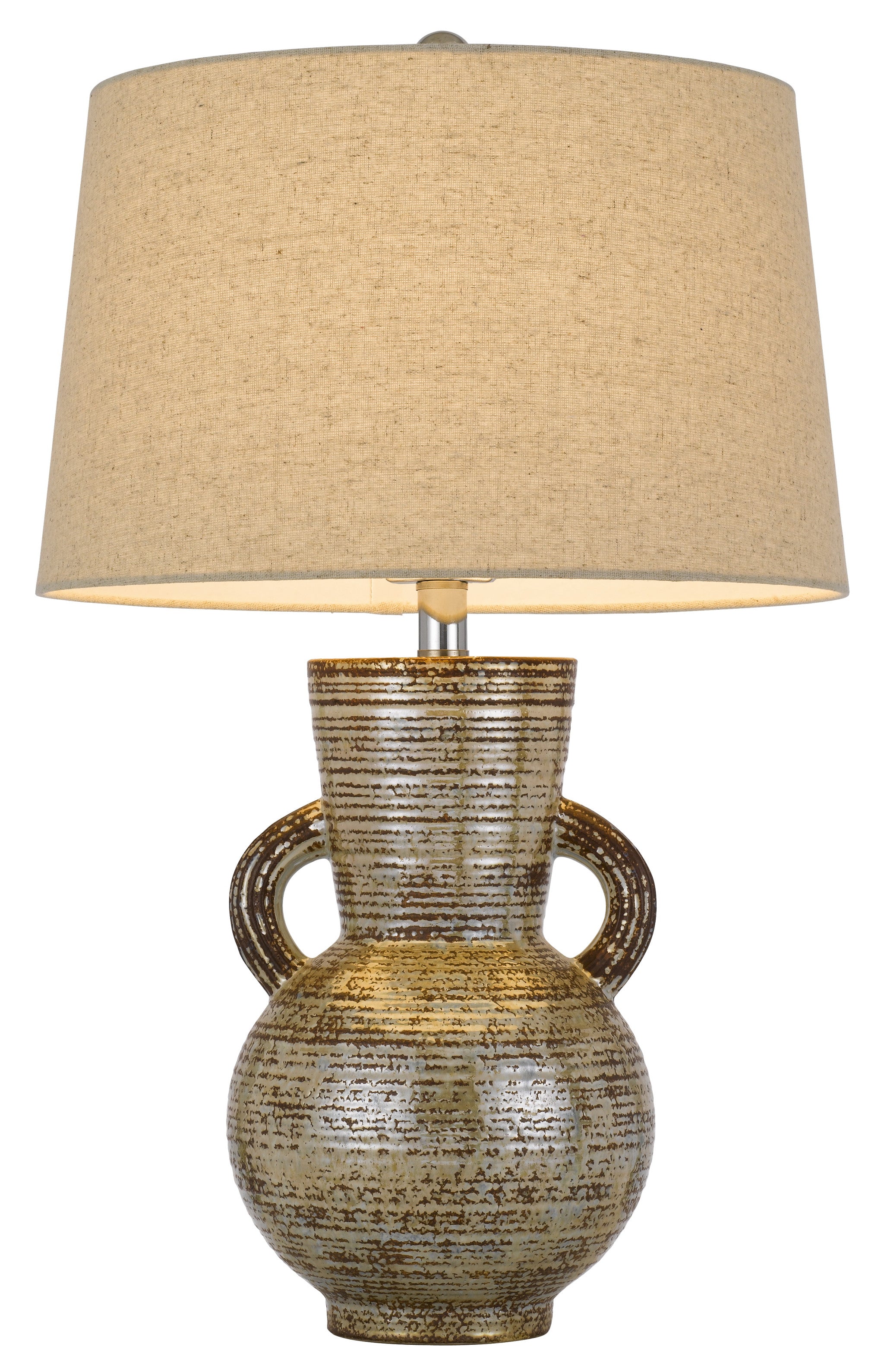 26" Bronze Ceramic Table Lamp With Brown Empire Shade