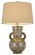 26" Bronze Ceramic Table Lamp With Brown Empire Shade