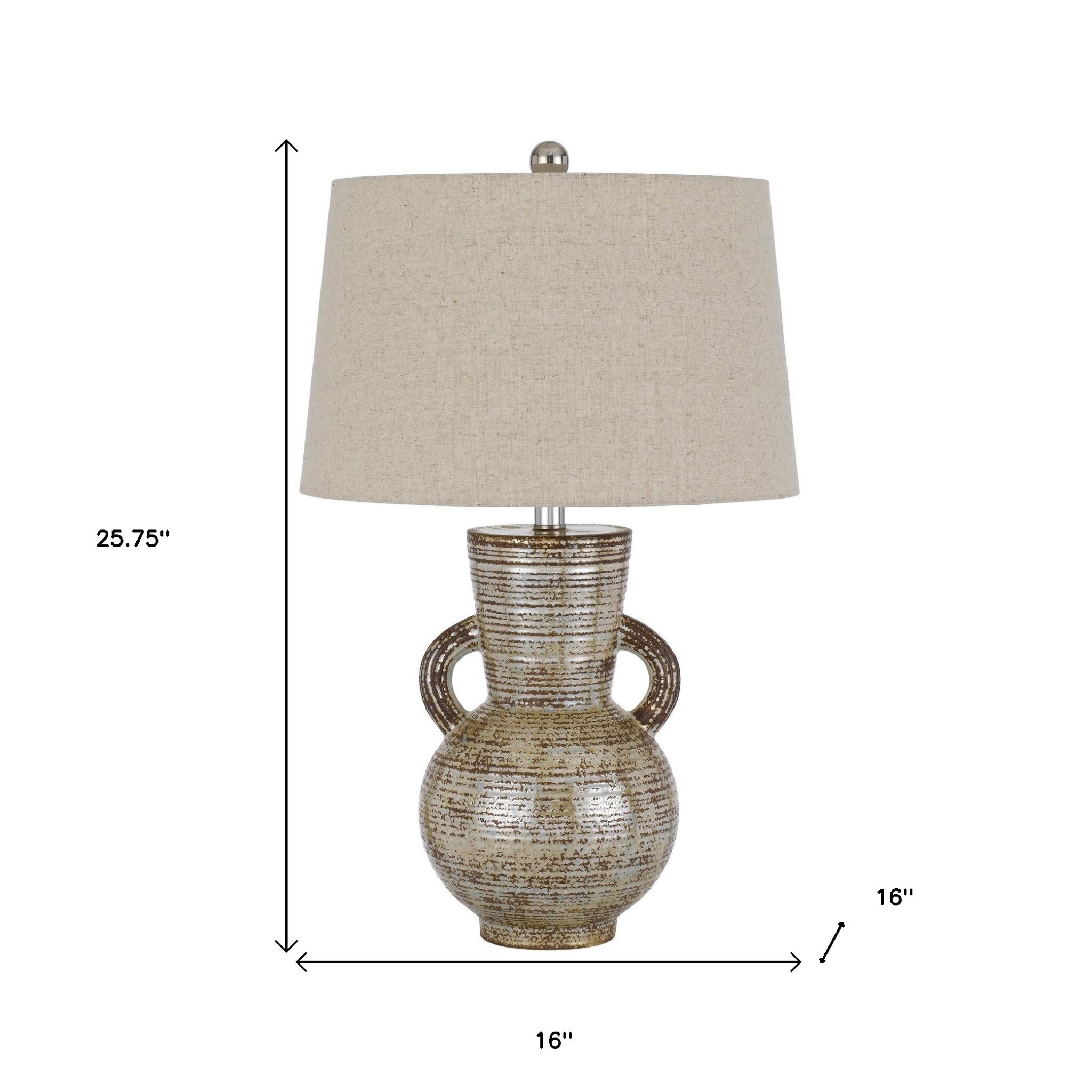 26" Bronze Ceramic Table Lamp With Brown Empire Shade