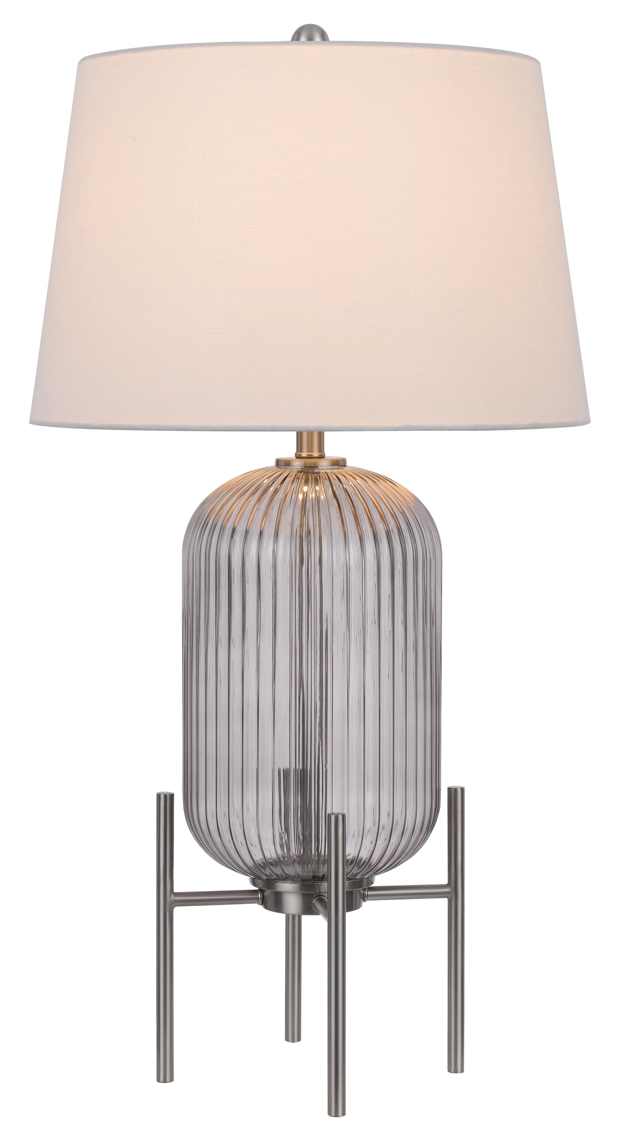 33" Nickel Glass Table Lamp With White Empire Shade