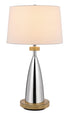 31" Silver Metallic Metal Usb Table Lamp With White Empire Shade