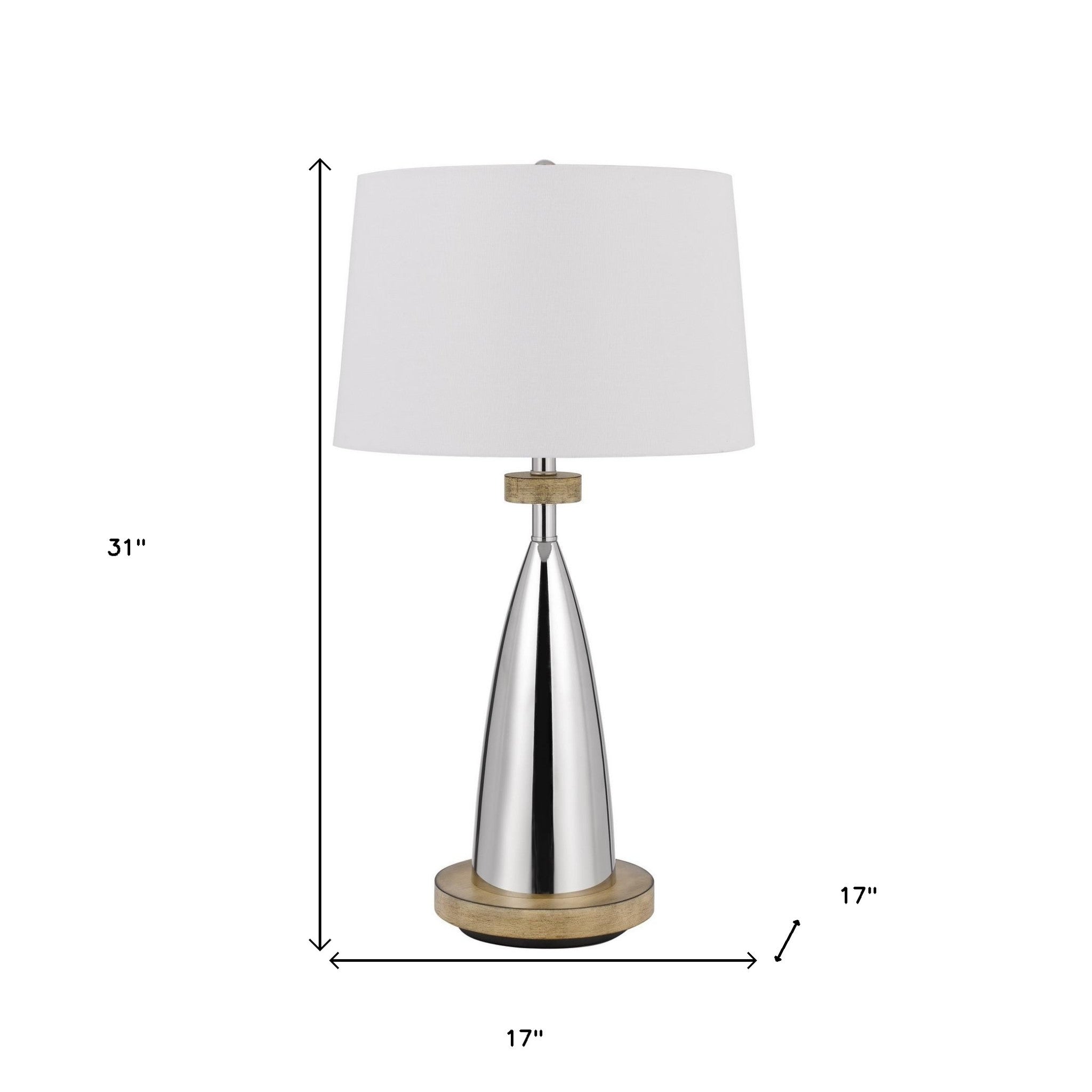 31" Silver Metallic Metal Usb Table Lamp With White Empire Shade