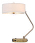 20" Nickel Metal Two Light Desk Usb Table Lamp With White Drum Shade