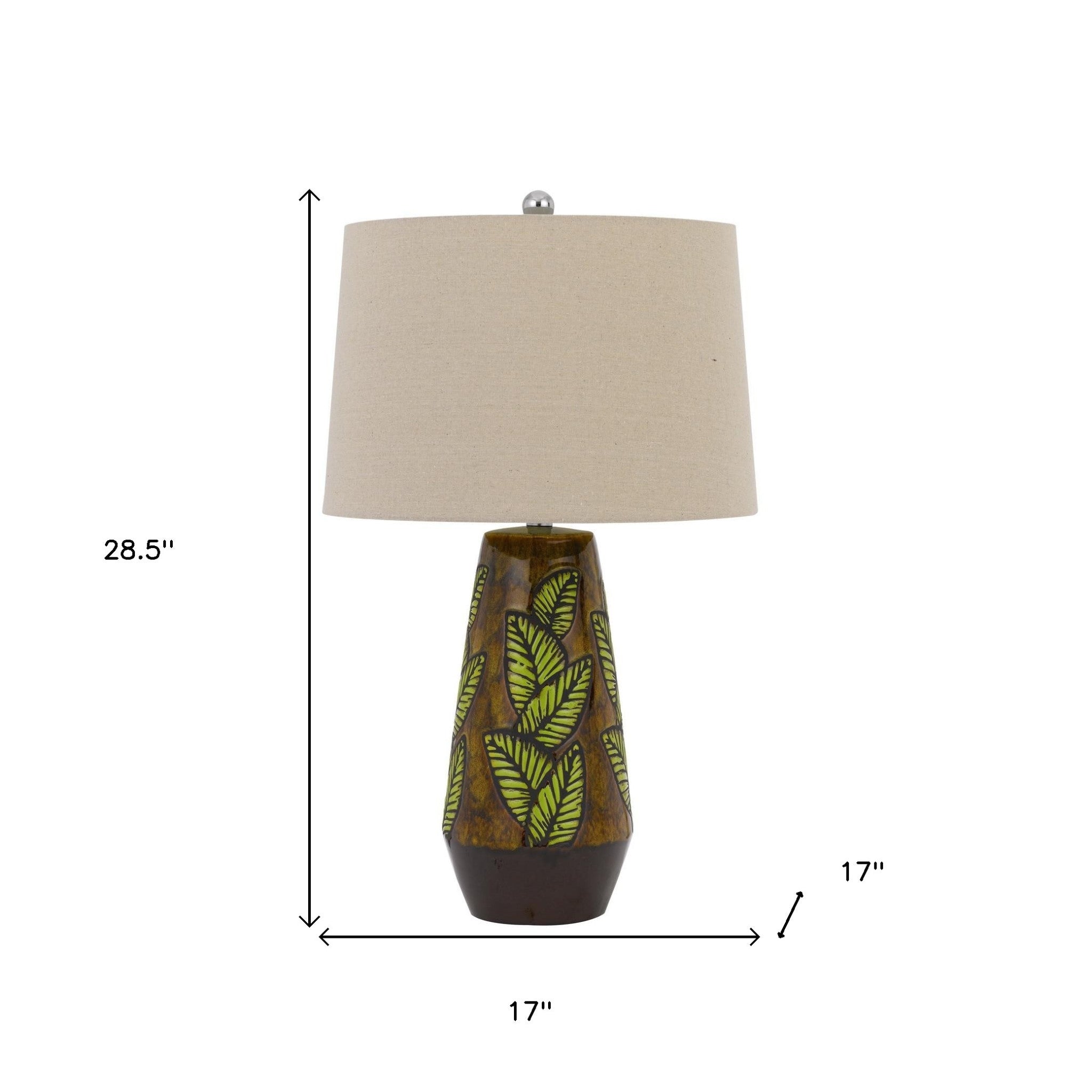 29" Brown Ceramic Table Lamp With Tan Empire Shade