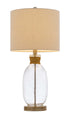 26" Clear Table Lamp With Brown Drum Shade