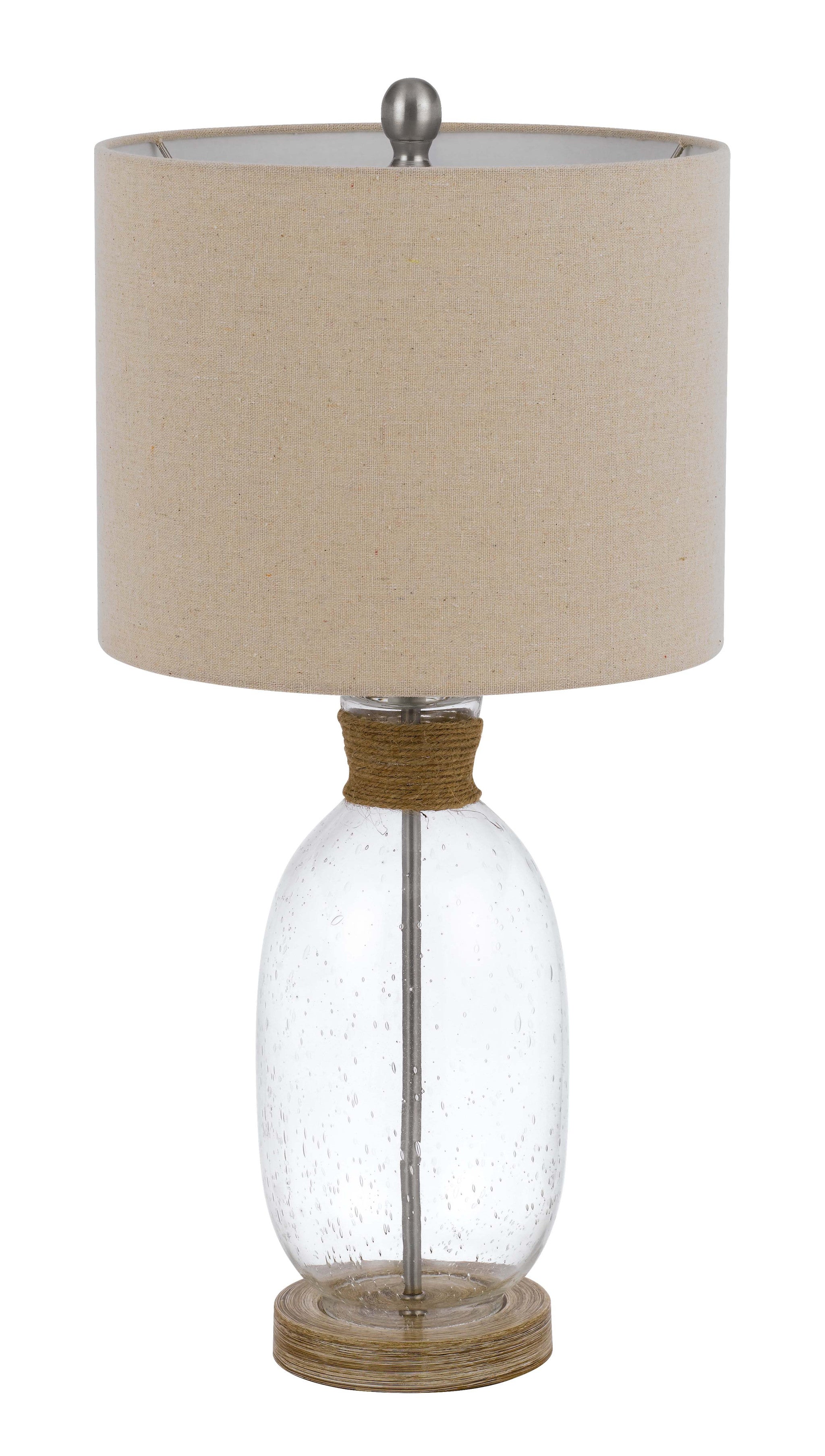 26" Clear Table Lamp With Brown Drum Shade