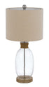 26" Clear Table Lamp With Brown Drum Shade