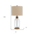 26" Clear Table Lamp With Brown Drum Shade