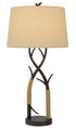 32" Charcoal Metal Table Lamp With Tan Empire Shade