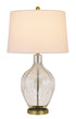 30" Clear Metal Table Lamp With Off White Drum Shade