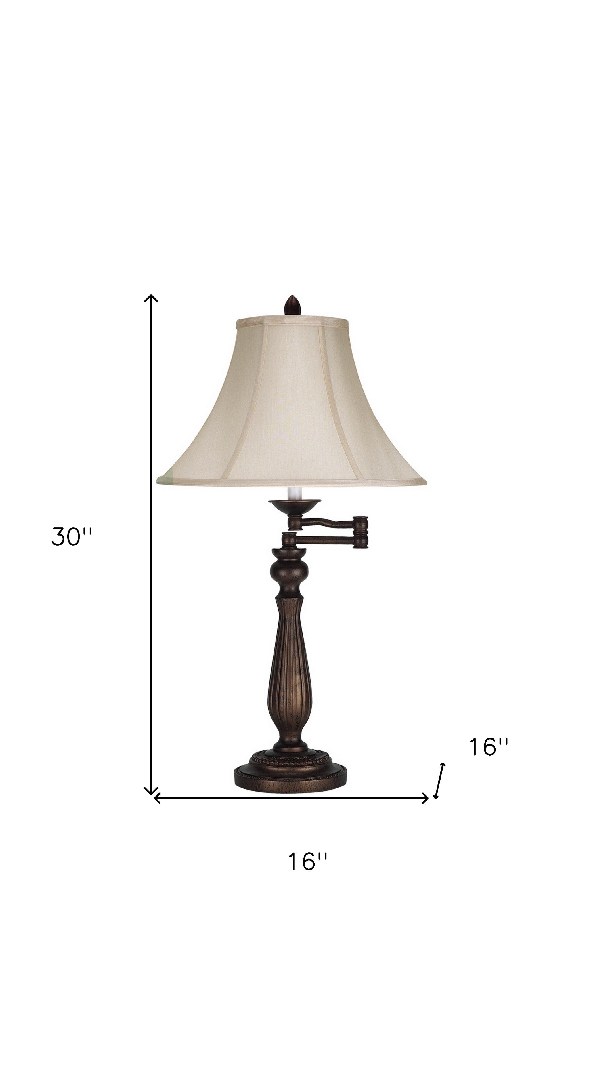 30" Rust Metal Table Lamp With Pearl Bell Shade