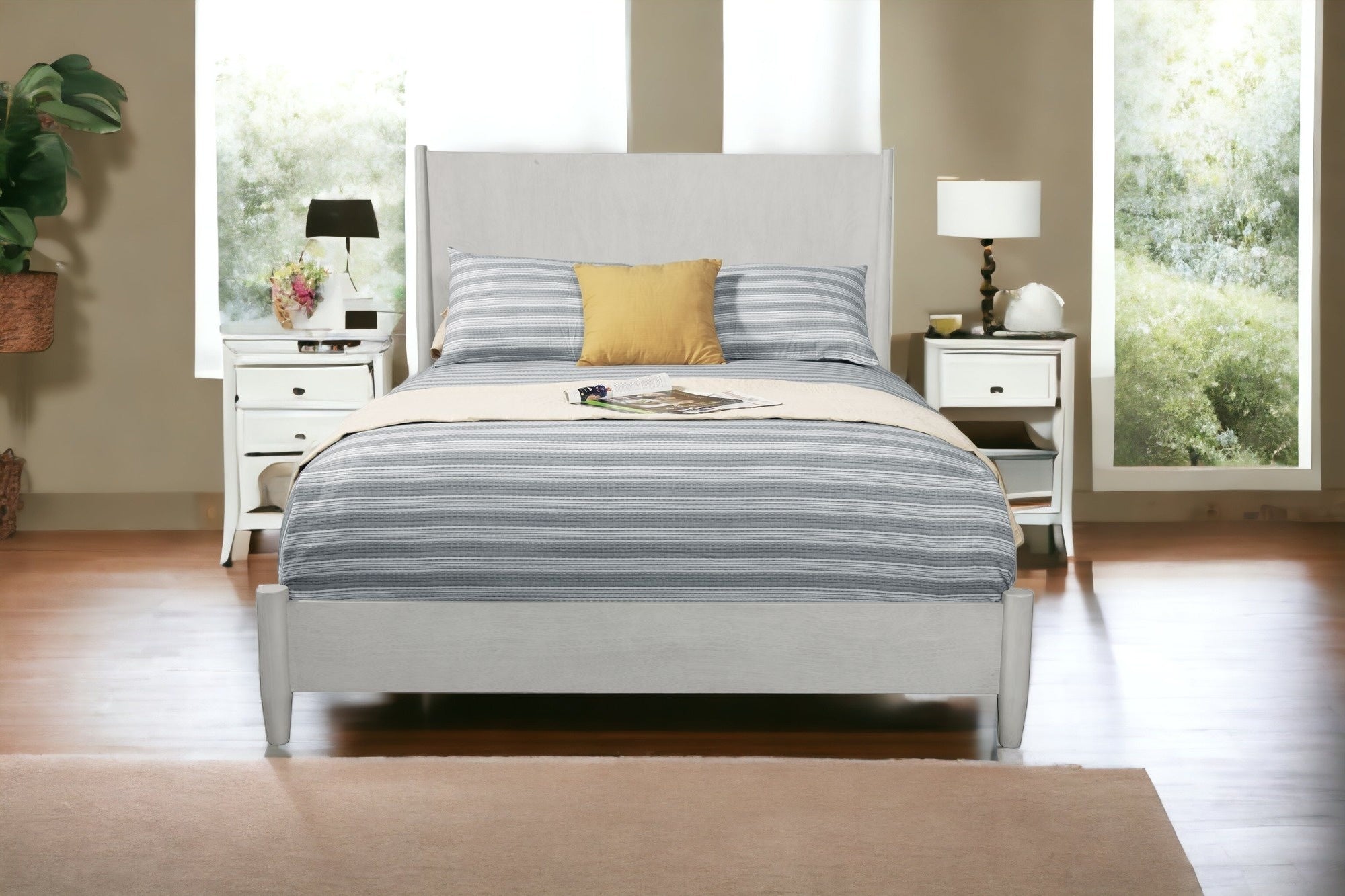 Gray Solid and Manufactured Wood California King Bed