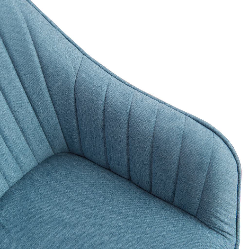 23" Blue Fabric And Natural Swivel Accent Arm Chair