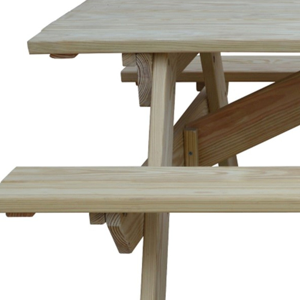 Beige Solid Wood Outdoor Picnic Table Umbrella Hole