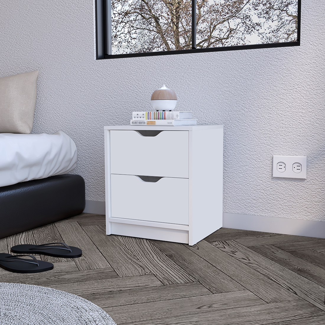 19" White Two Drawer Faux Wood Nightstand