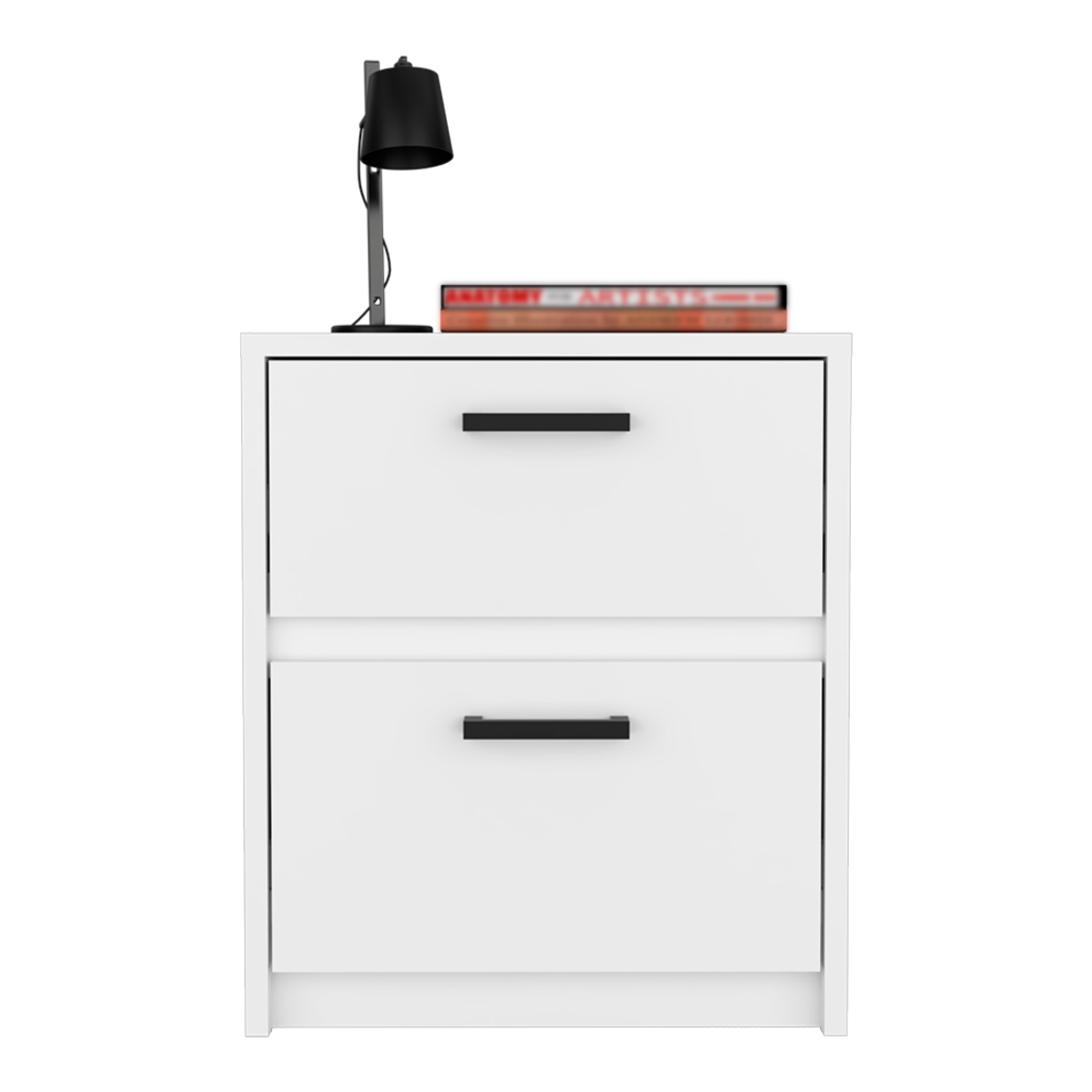 19" White Two Drawer Faux Wood Nightstand