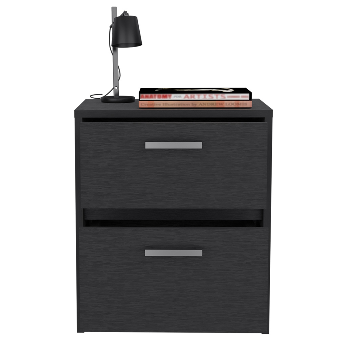 19" Black Two Drawer Faux Wood Nightstand