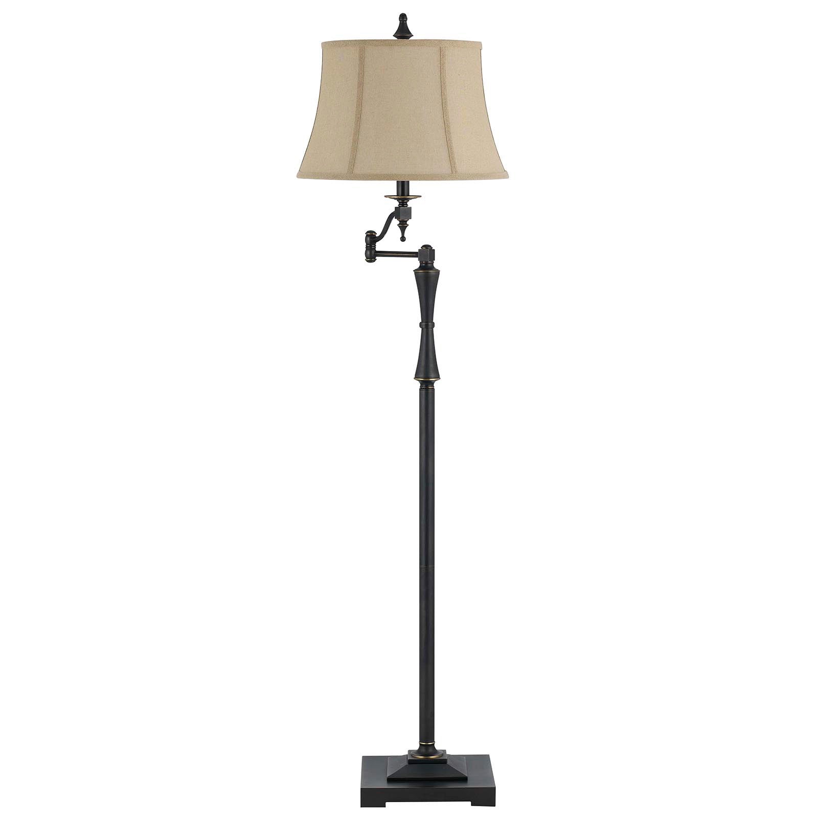 61" Bronze Swing Arm Floor Lamp With Brown Square Shade