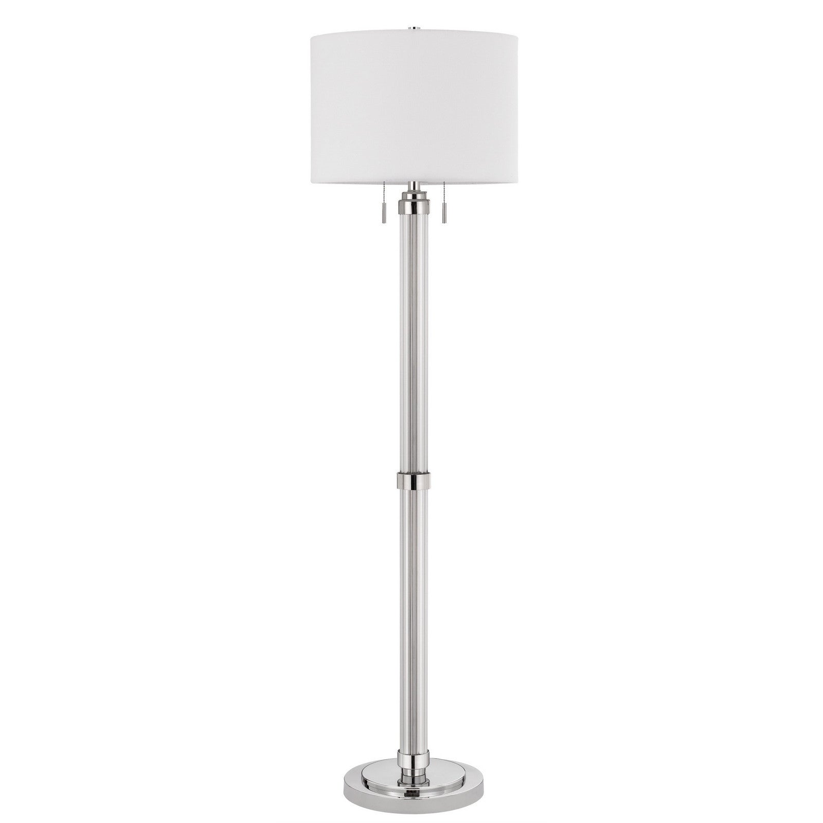 60" Chrome Two Light Traditional Shaped Floor Lamp With White Rectangular Shade