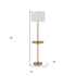 62" Brass Tray Table Floor Lamp With White Square Shade