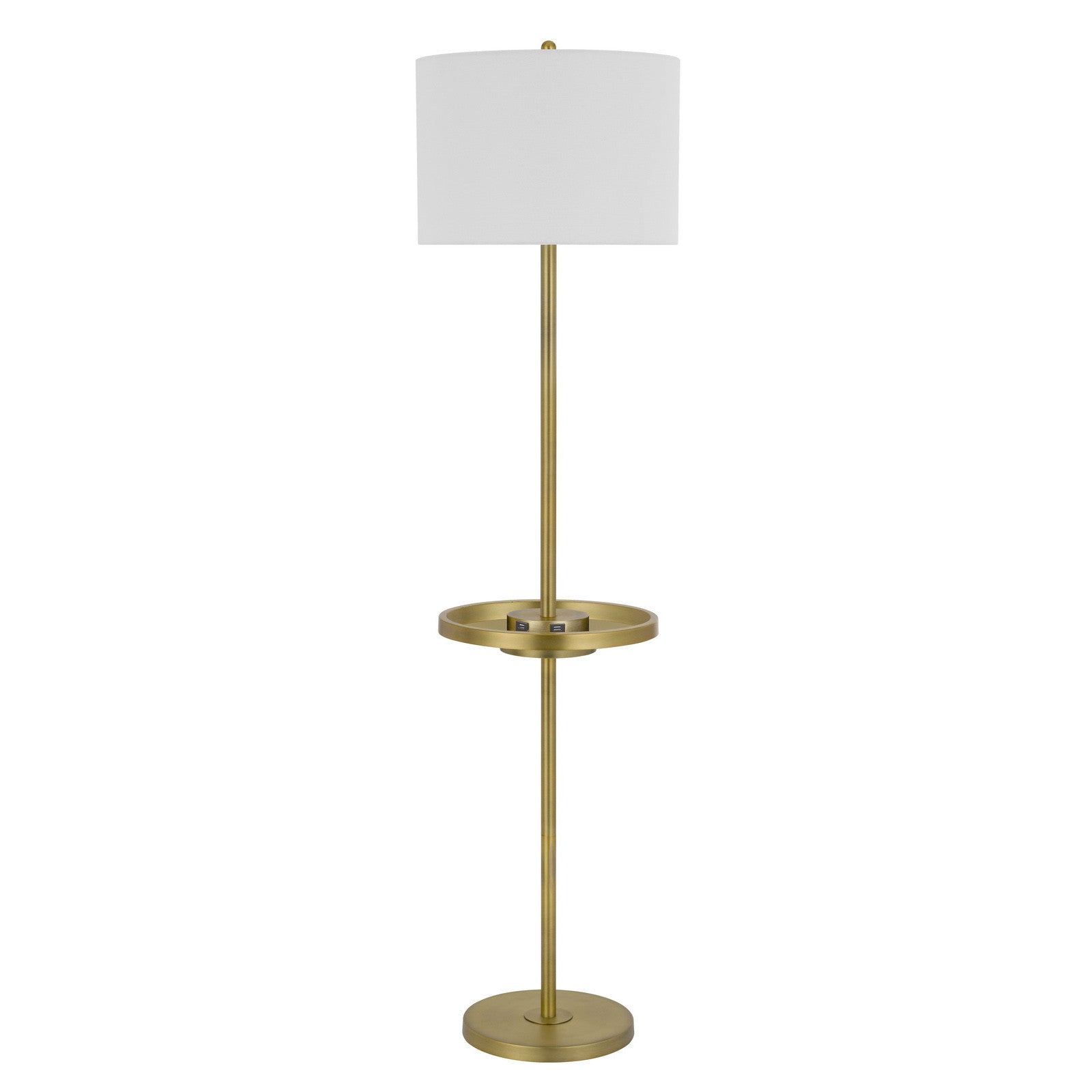 62" Nickel Tray Table Floor Lamp With White Drum Shade