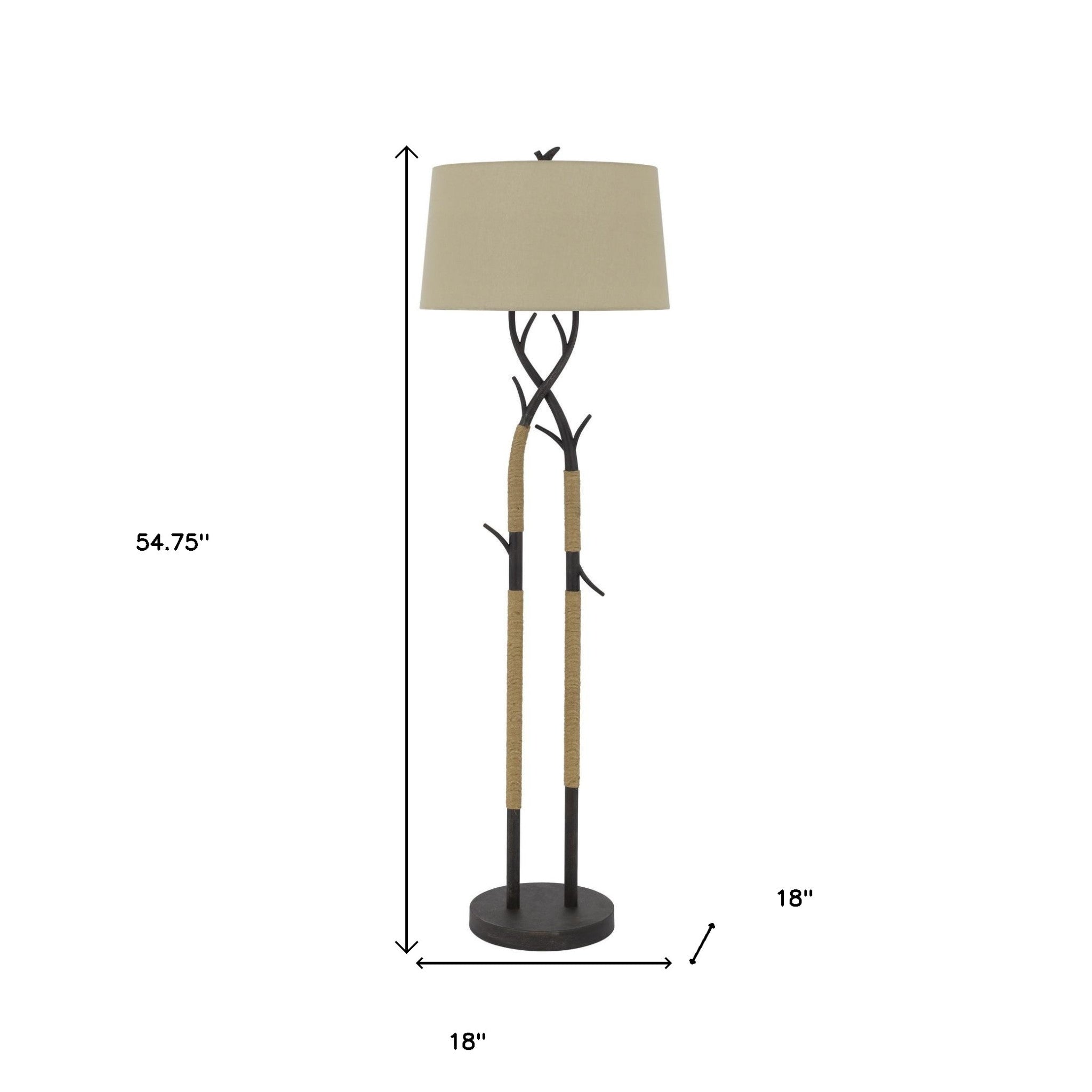 55" Black Traditional Shaped Floor Lamp With Tan Rectangular Shade