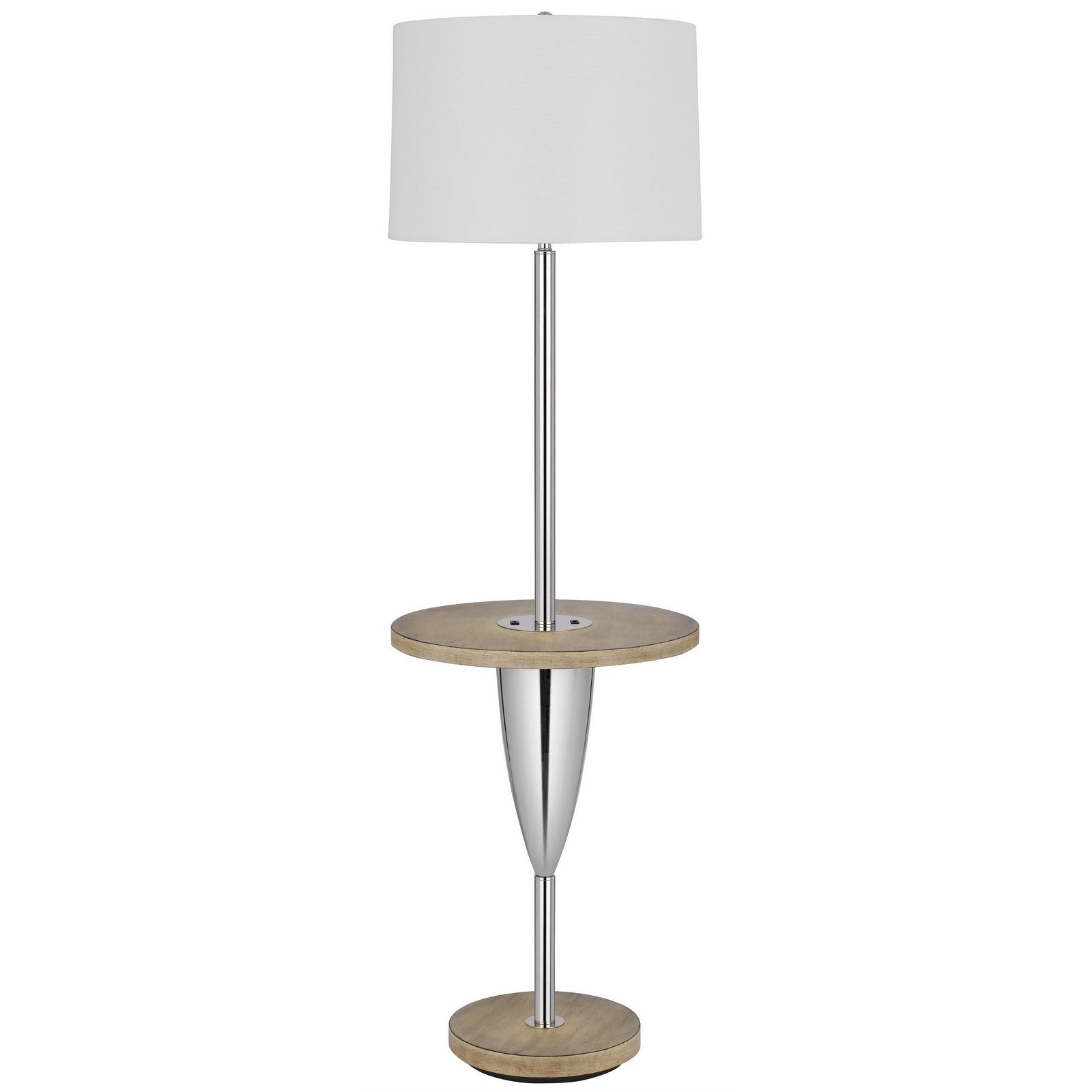 61" Chrome Tray Table Floor Lamp With White Square Shade