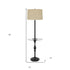 61" Bronze Tray Table Floor Lamp With Tan Transparent Glass Square Shade