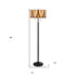 60" Bronze Two Light Traditional Shaped Floor Lamp With Red and Ivory Abstract Tiffany Glass Drum Shade