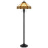 60" Bronze Two Light Traditional Shaped Floor Lamp With Orange and Ivory Abstract Tiffany Glass Empire Shade