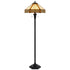 60" Bronze Two Light Traditional Shaped Floor Lamp With Orange and Ivory Abstract Tiffany Glass Empire Shade