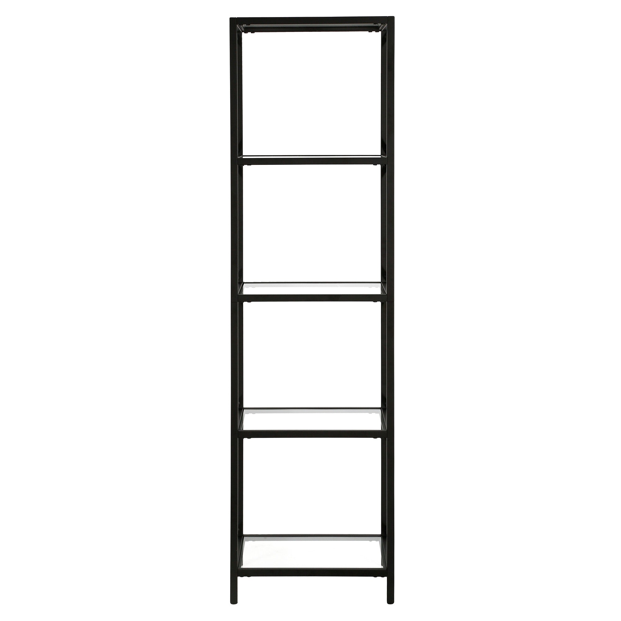 66" Black Metal And Glass Four Tier Etagere Bookcase