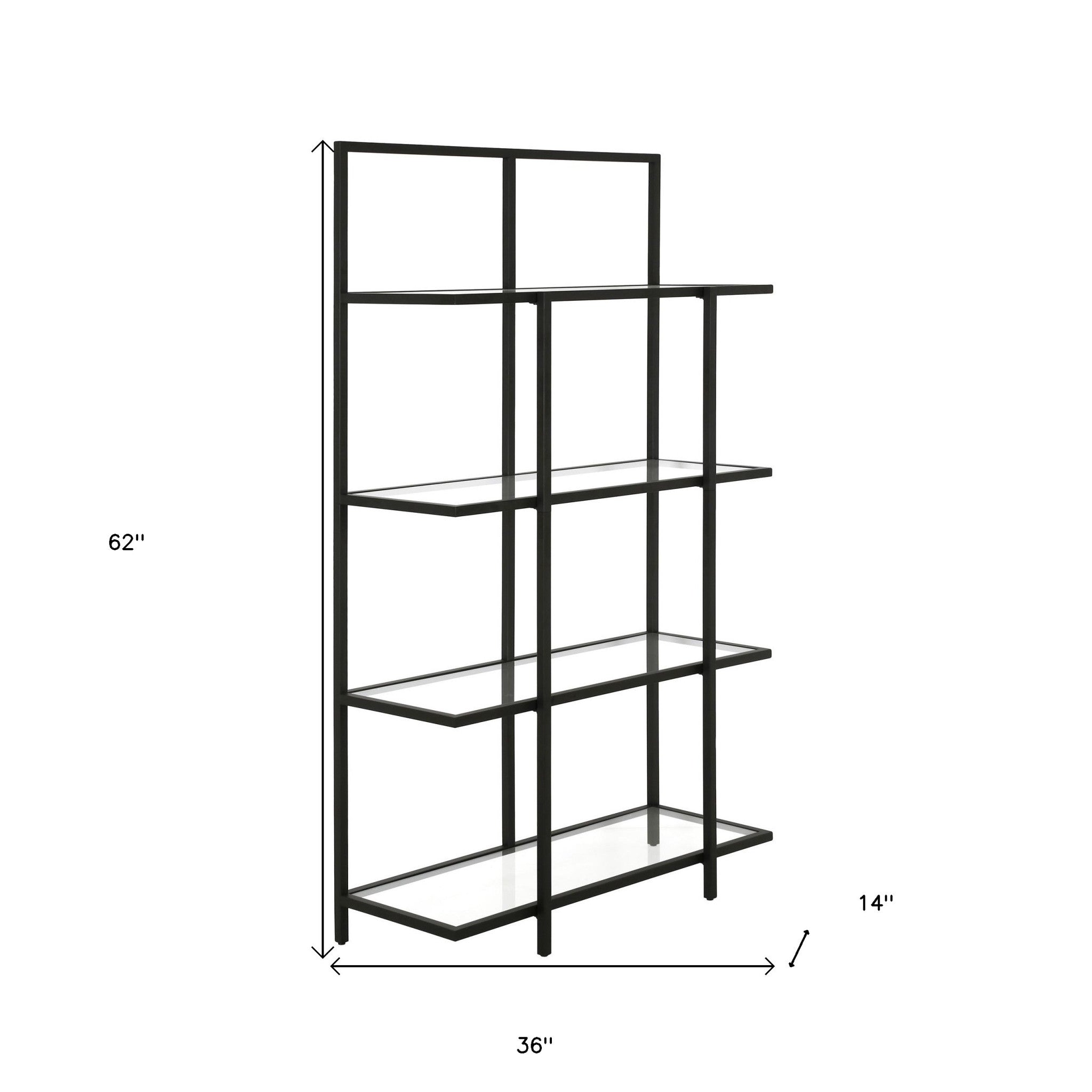 62" Black Metal And Glass Four Tier Etagere Bookcase