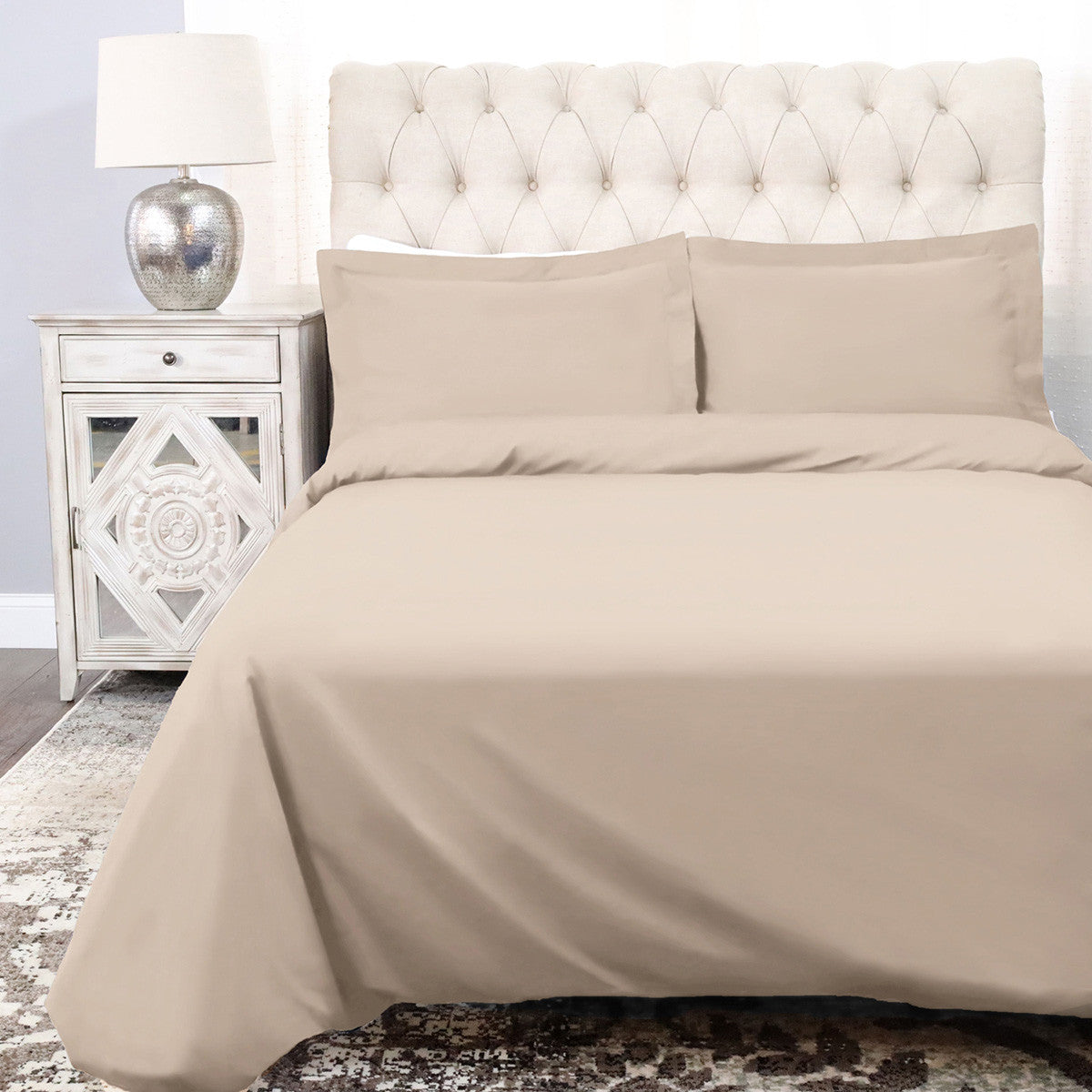 Tan Queen 100% Cotton 300 Thread Count Washable Duvet Cover Set