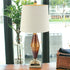 33" Amber Glass LED Table Lamp With Beige Cone Shade