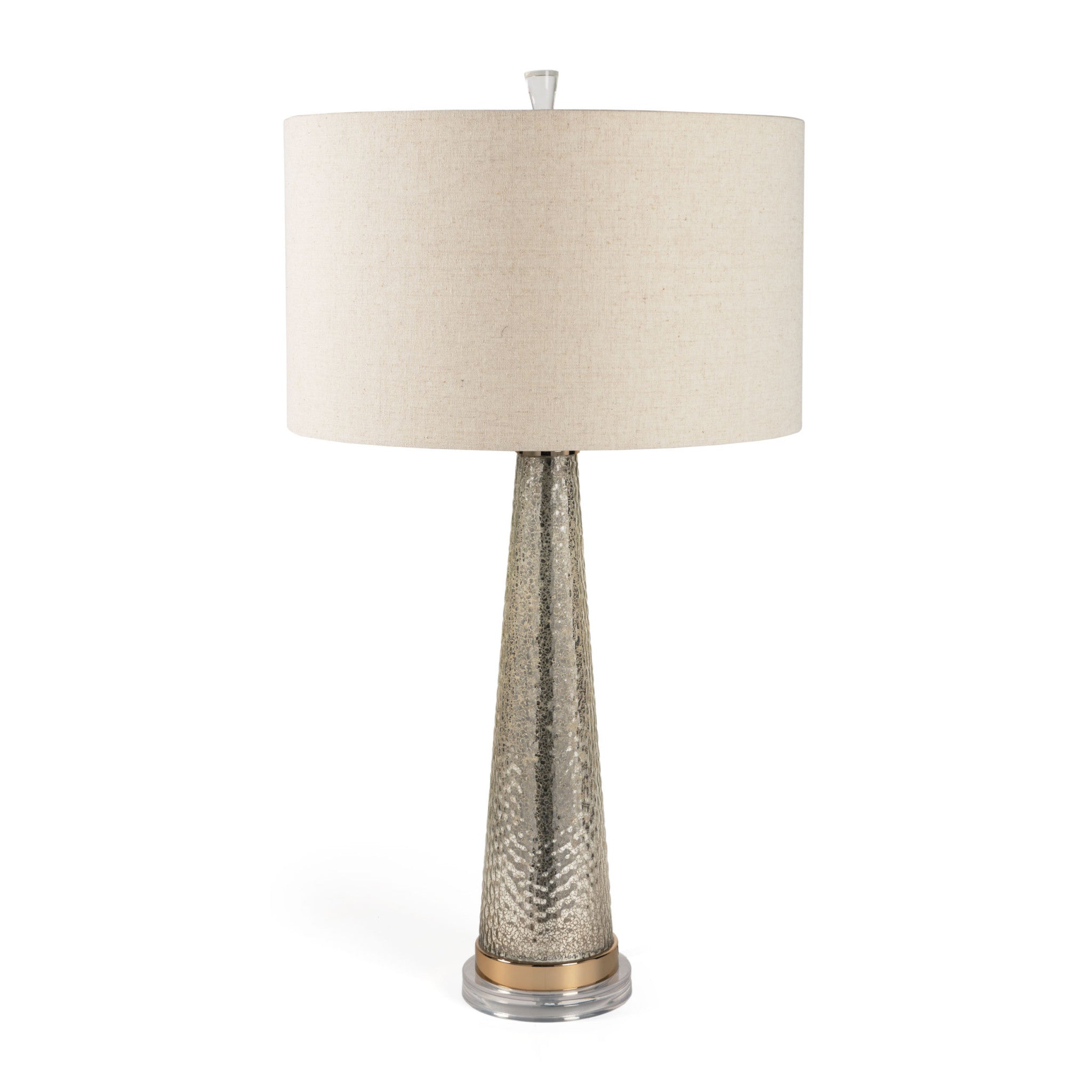 32" Silver Metallic Glass LED Table Lamp With Beige Drum Shade