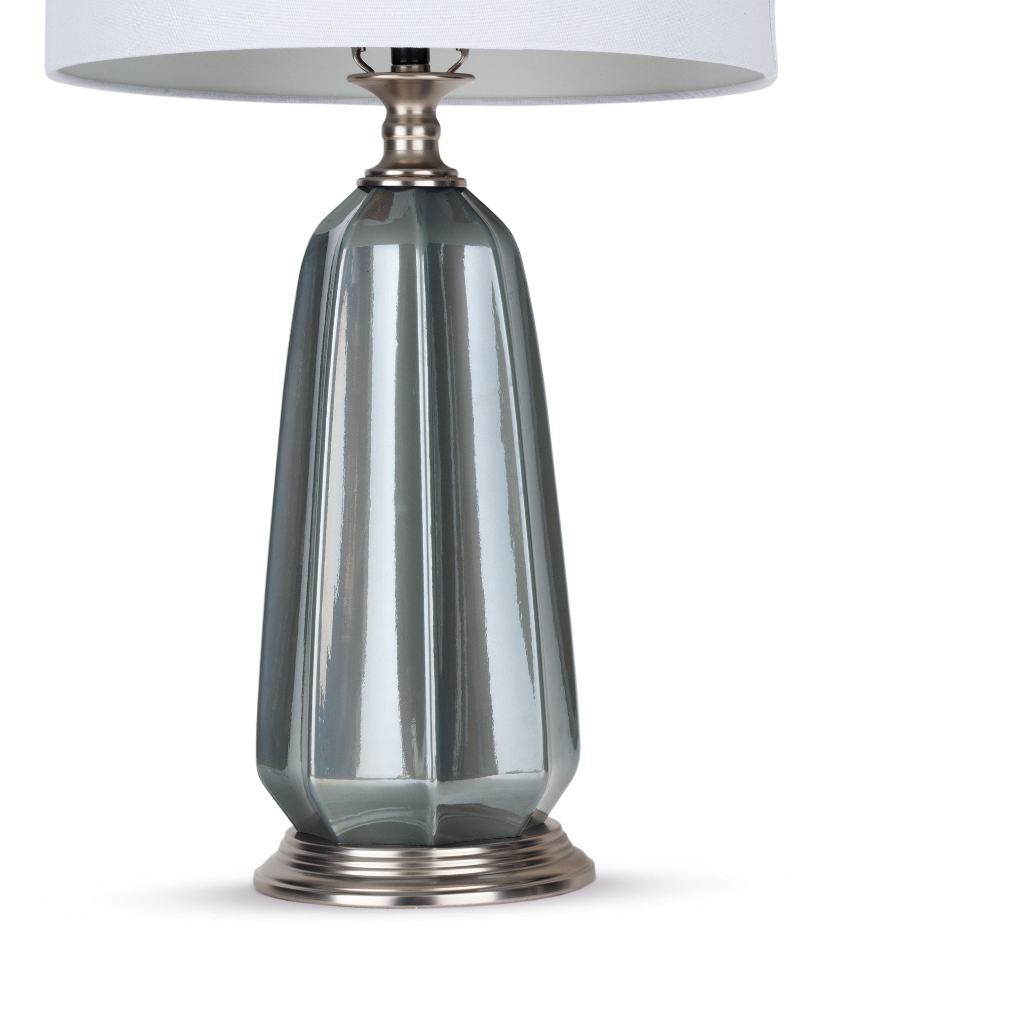 28" Blue Gray Ceramic LED Table Lamp With White Drum Shade