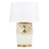 22" Gold and White Glass LED Table Lamp With White Cone Shade