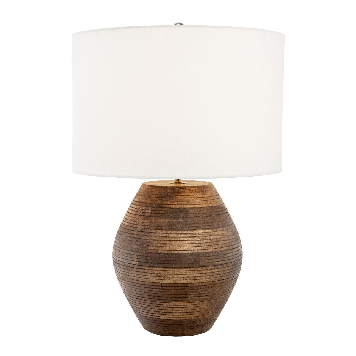 23" Brown Solid Wood LED Table Lamp With White Drum Shade