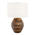 23" Brown Solid Wood LED Table Lamp With White Drum Shade