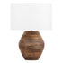 23" Brown Solid Wood LED Table Lamp With White Drum Shade