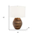 23" Brown Solid Wood LED Table Lamp With White Drum Shade