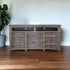 70" Gray Solid Wood Cabinet Enclosed Storage Distressed TV Stand