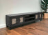 93" Black Solid Wood Cabinet Enclosed Storage Distressed TV Stand