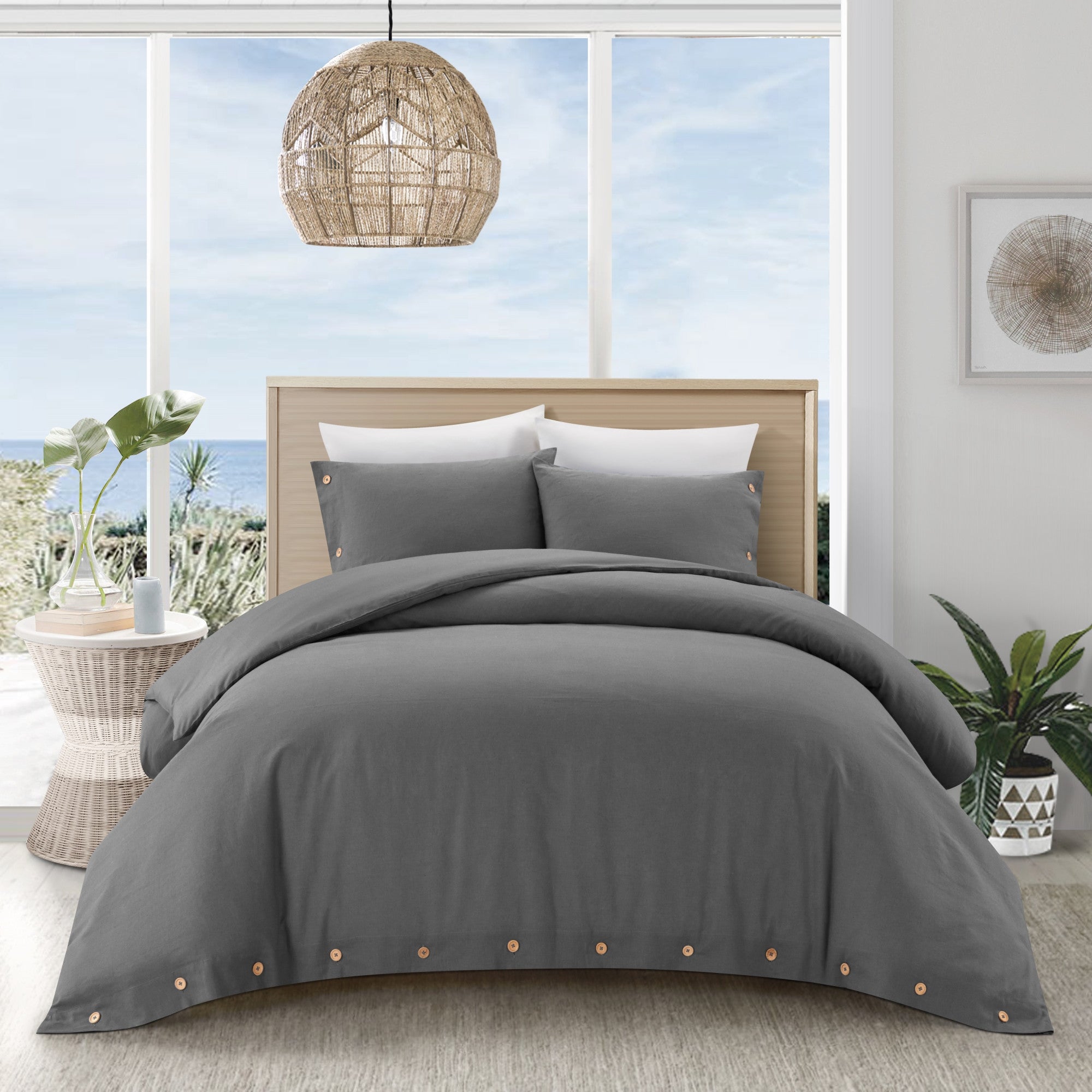 Dark Slate Gray King 100% Cotton 180 Thread Count Washable Duvet Cover Set