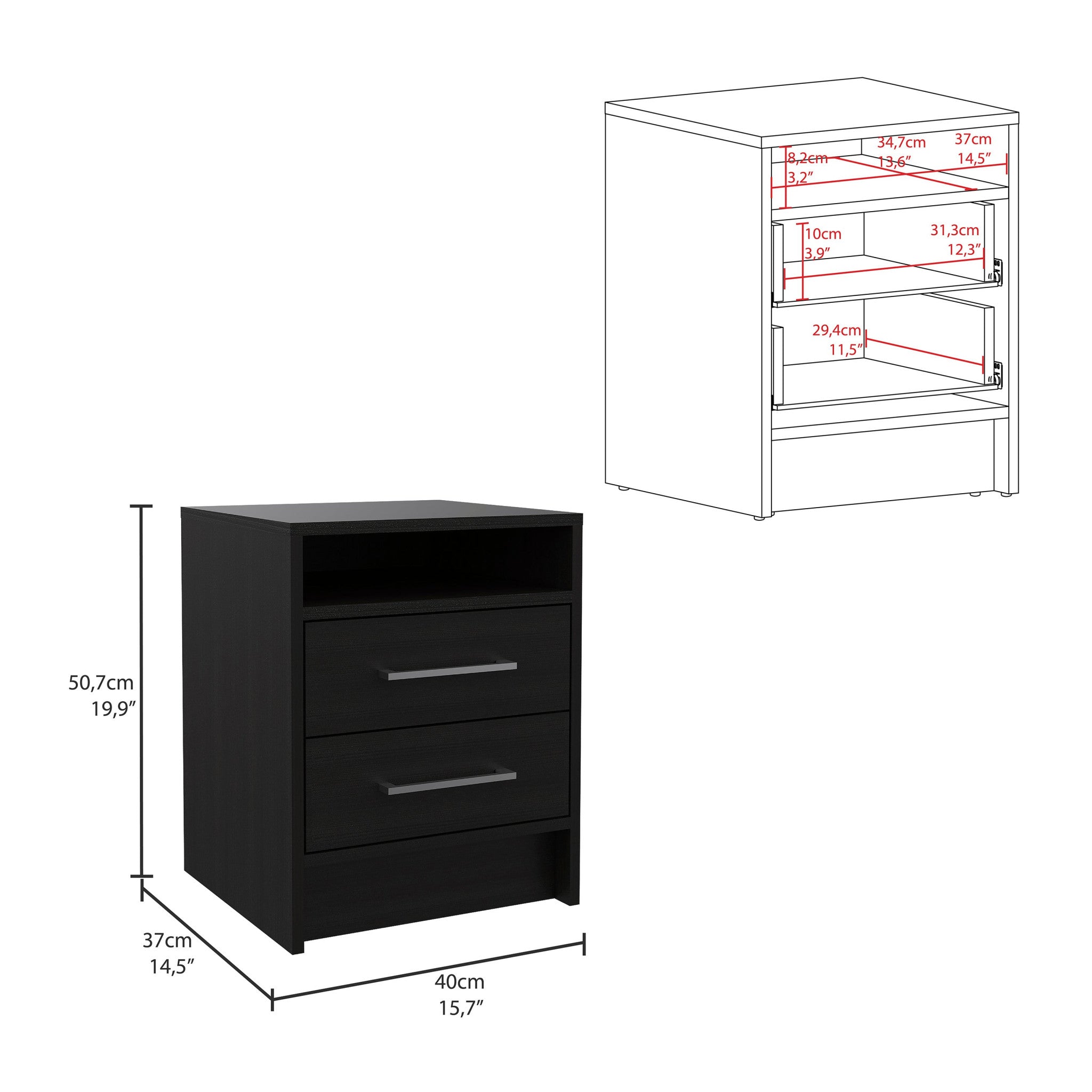 16" Black Four Drawer Dresser