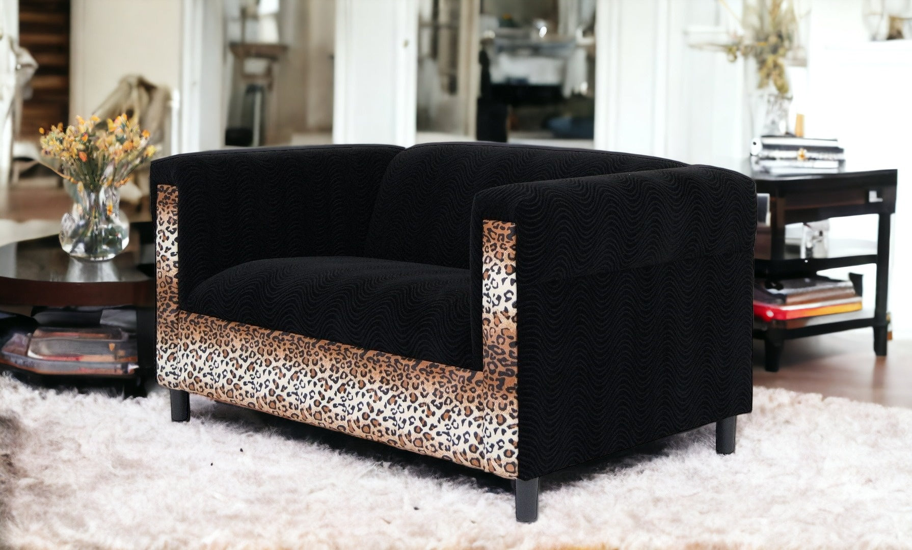 72" Dark Brown And Black Microsuede Loveseat