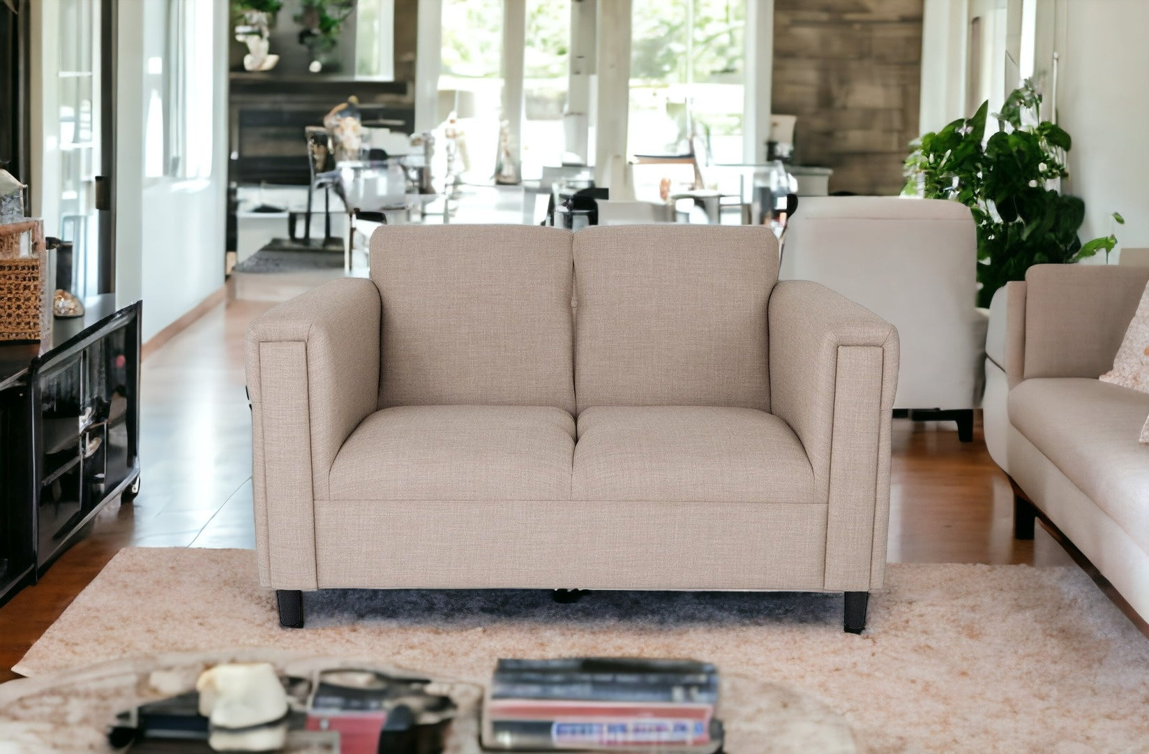 54" Deep Taupe And Black Polyester Blend Loveseat