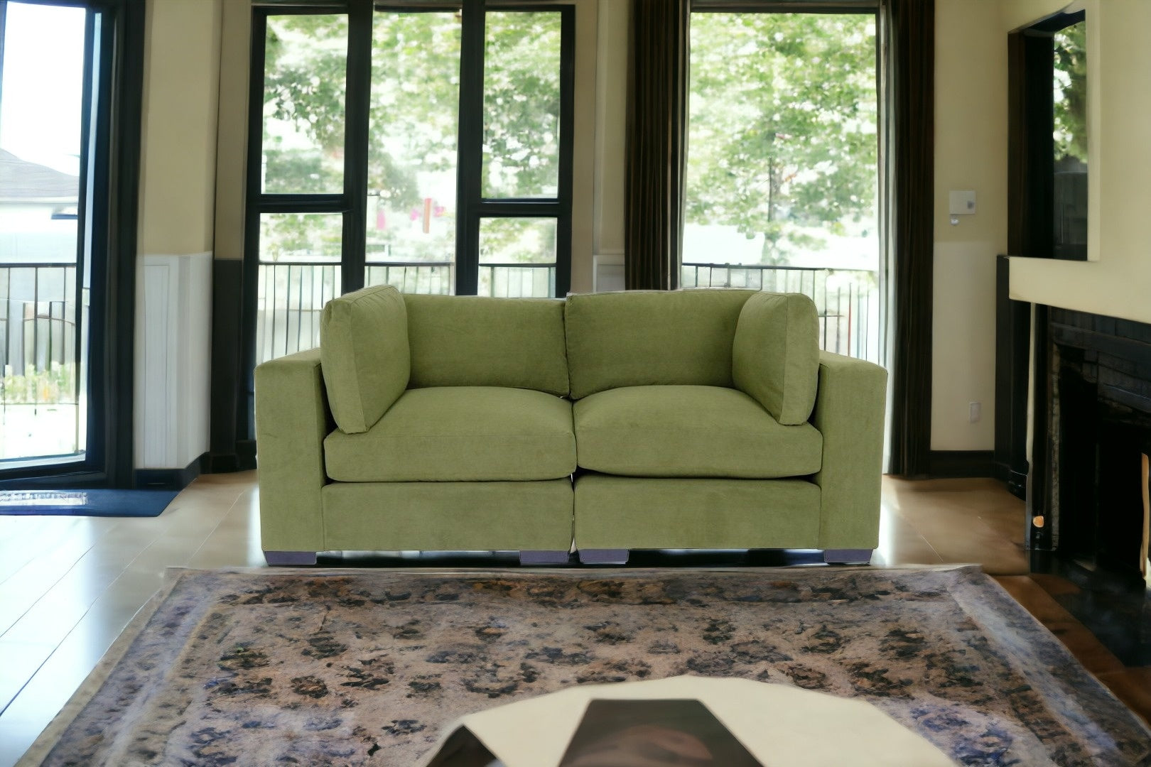 84" Forest Green And Dark Brown Loveseat